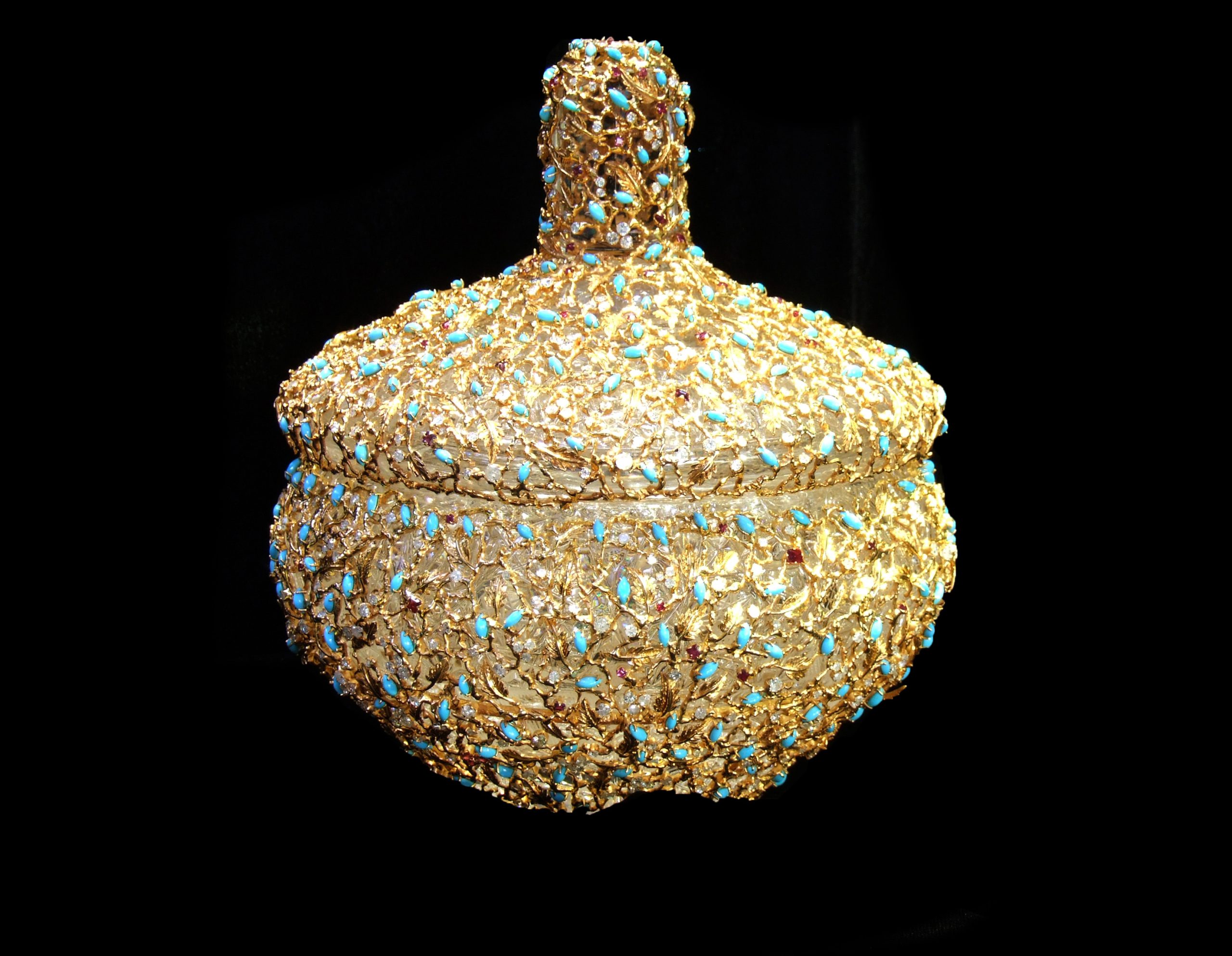 Gem-encrusted gold urn